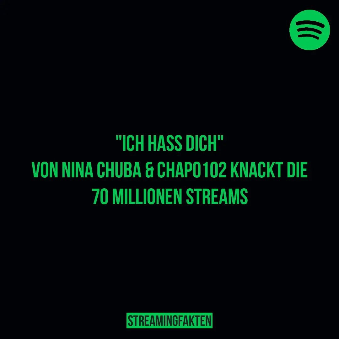 Folge @streamingfakten für mehr!
.
.
.
#ninachuba #chapo102 #ichhassdich #spotify #rap #deutschrap #hiphop #streamingfakten Instagram